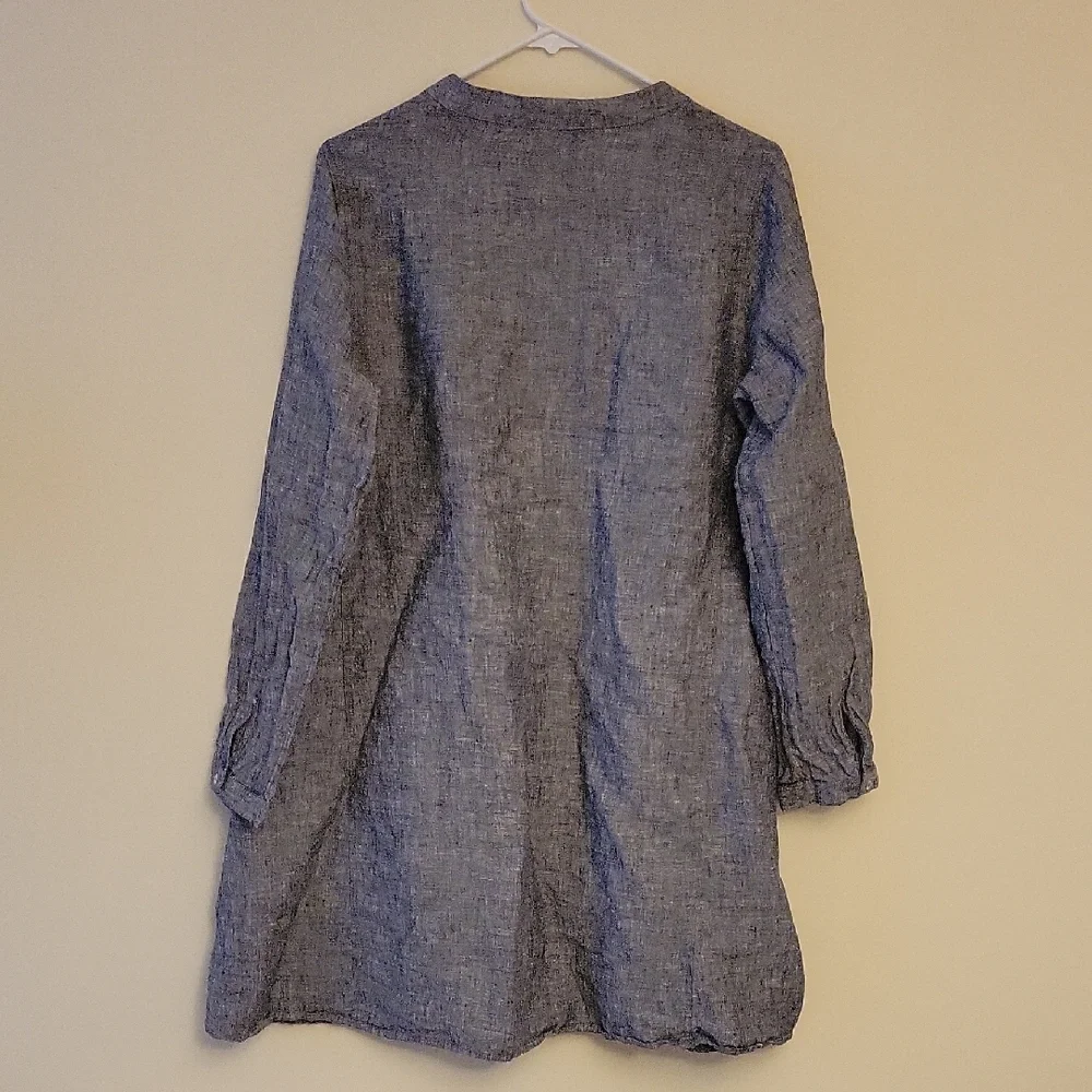 Tahari Long Sleeve Gray Linen Dress a line Sz Large  loose fit - Picture 6 of 6